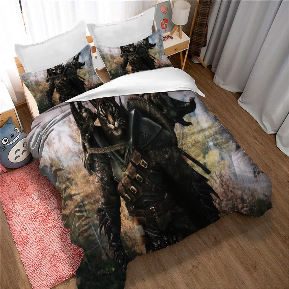 Duvet Cover Set for Kids Elder Scrolls V Skyrim Comforter Cover for Boys Girls Teens Decorative 3 Piece Double Size Cool Style Bedding Set (200x200cm(Double),TESVS 03)