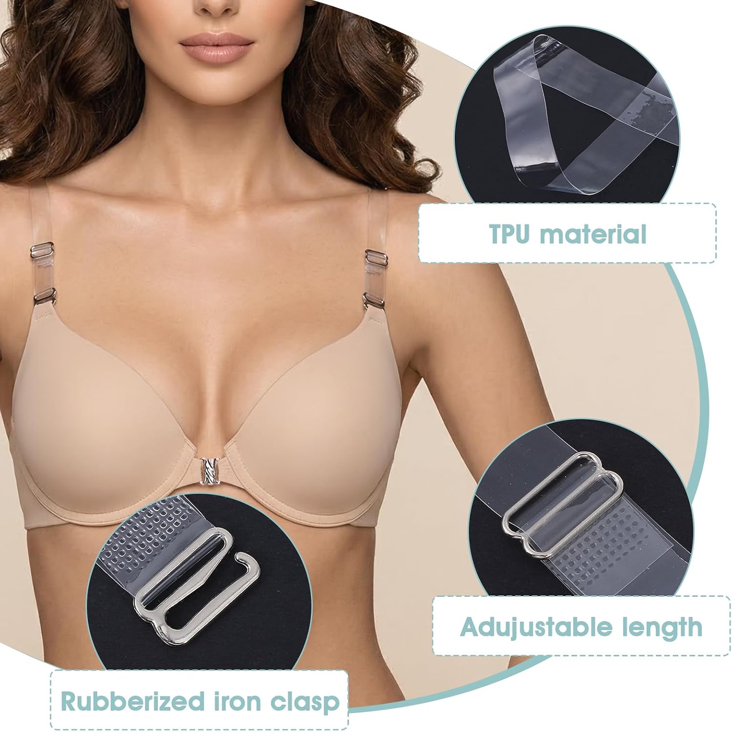cobee 5 Pairs Clear Bra Straps for Women, Longest 14.5in Invisible Clear Bra Straps adjustable Non-Slip Strap image 3