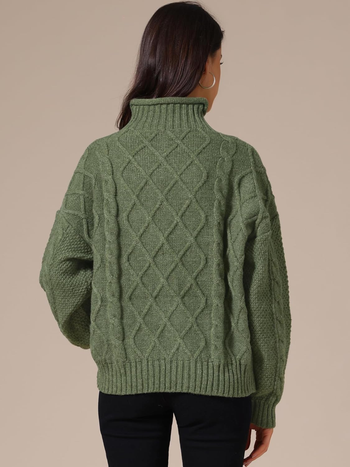 Allegra K Women's Cable Knit Sweaters Loose Fit Tops Turtleneck Long Sleeves Pullover Casual Outfits Fashion Clothes - Image 4