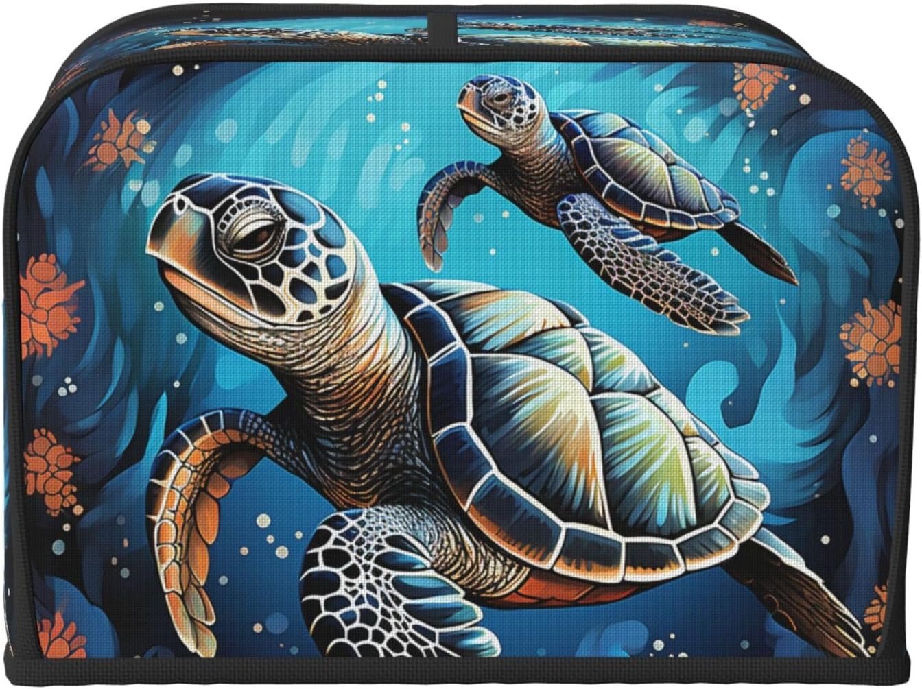 Sea Turtle Boho Style Toaster Cover 4 slice Kitchen Small Appliance Covers with Pockets Toaster Dust Cover with Top Handle Oven Cover Washable Universal Bread Maker Cover for Kitchen
