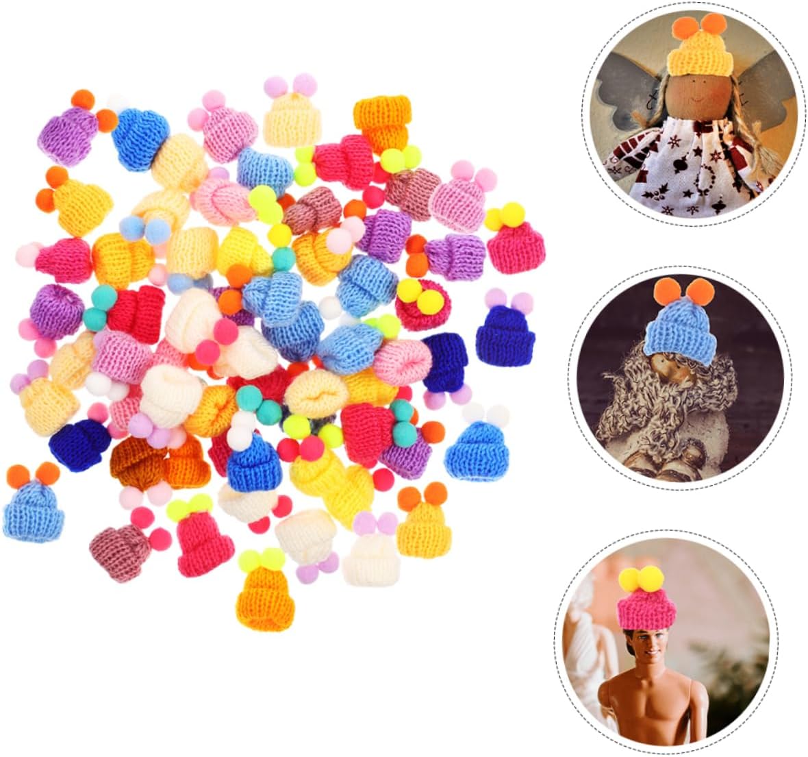 100pcs Mini Knit Pom Pom Hats Small Doll Hat for Crafts Knitted Beaded DIY Decorations