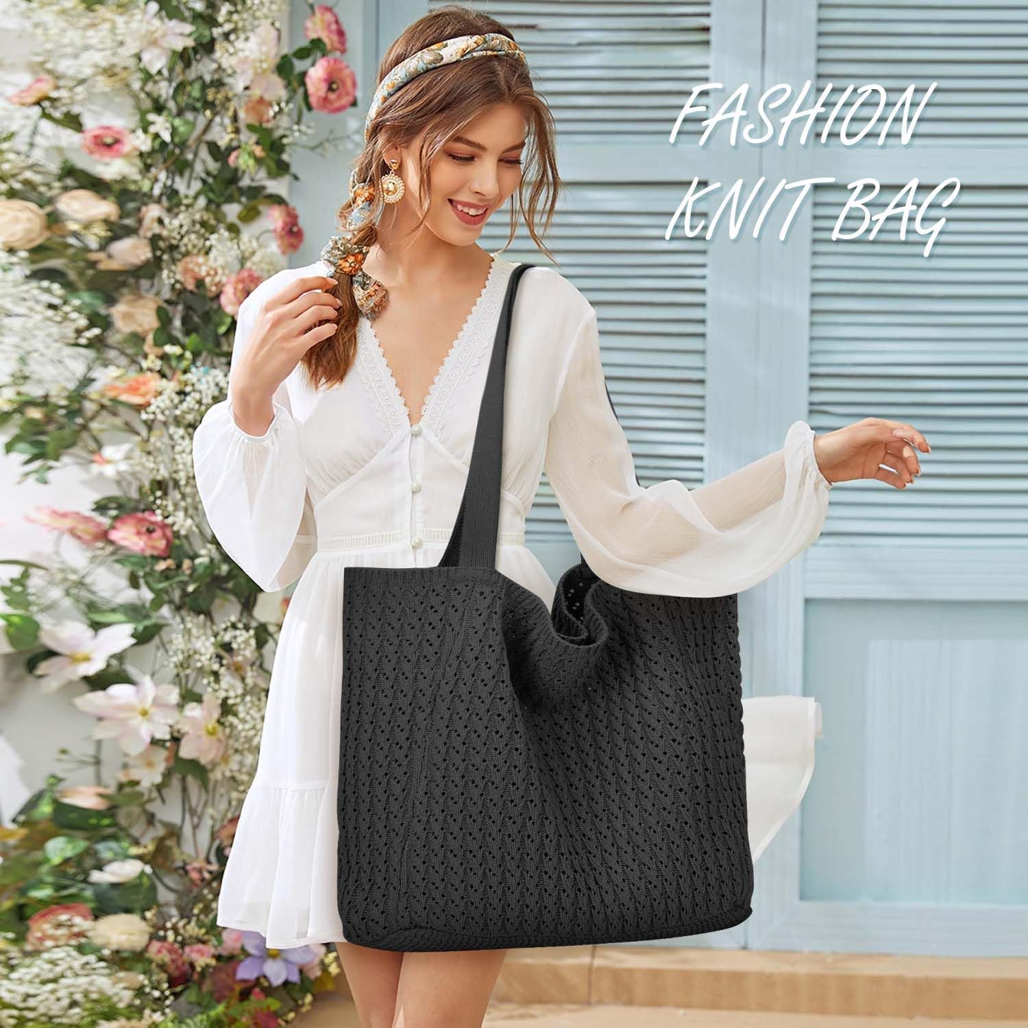 Ayieyill Crochet Tote Bag For Women, Crochet Mesh Beach Tote Bag Summer Vacation Aesthetic Boho Knit Bag for Women - Image 2