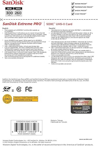 Miniatura 8 de SanDisk Tarjeta de memoria Extreme PRO SDXC UHS-II de 64 GB, C10, U3, V90, 8K, 4K, video Full HD, tarjeta SD - SDSDXDK-064G-GN4IN