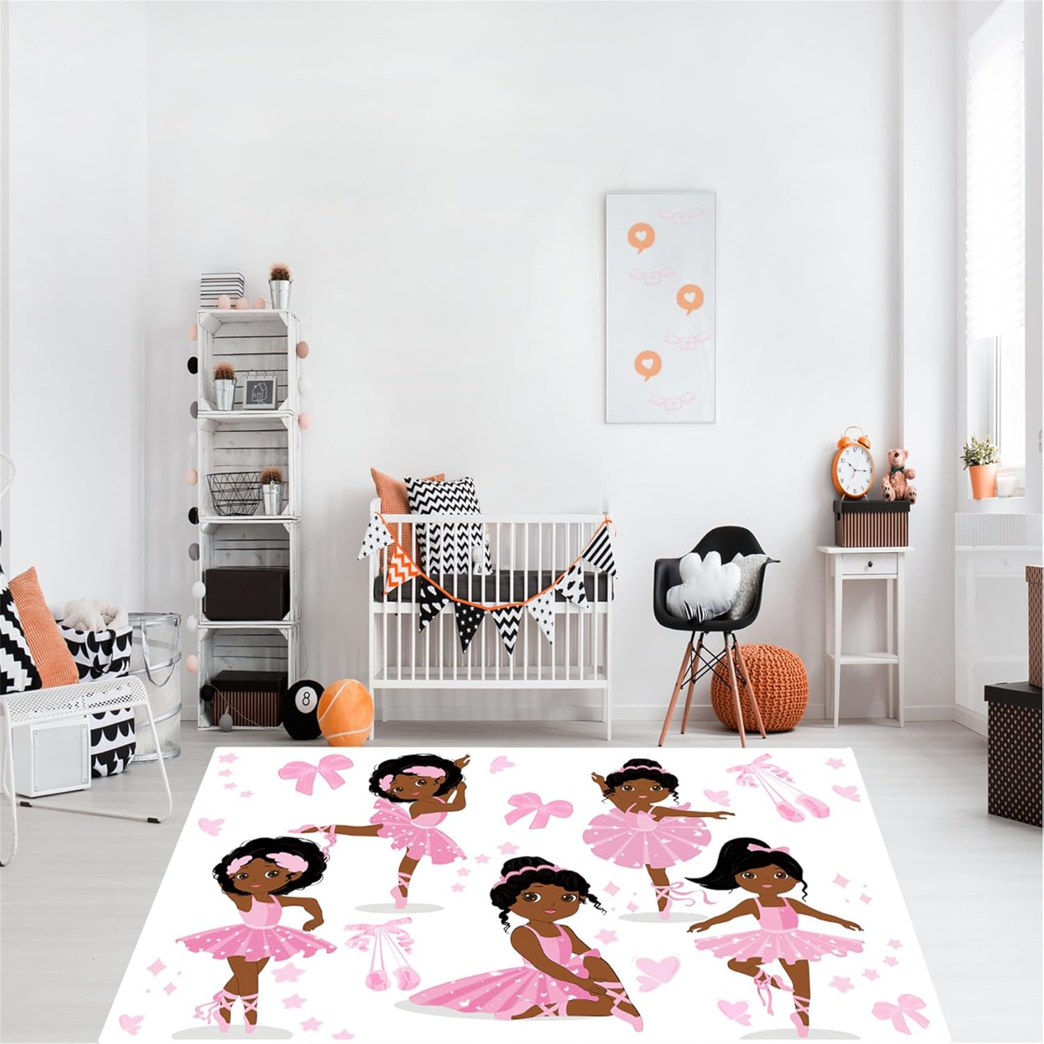 Black Girls Rug Lovely Kids Room Decor Carpet Dancing Ballerina Theme Soft Carpet Rug Sofa Floor Mat for Living Sitting Playing Room Flannel Ballerina Princess Rugs for Girls Bedroom, 2'×3'