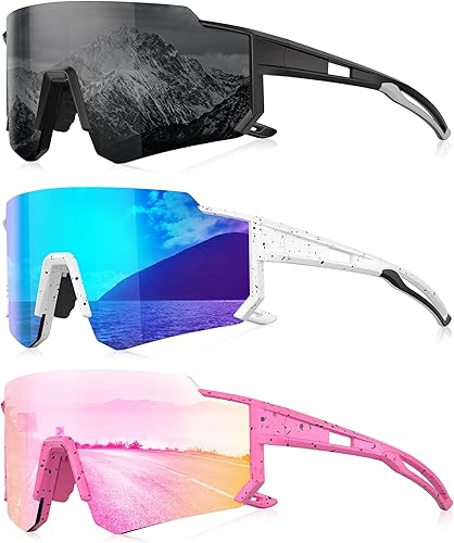 Miniatura 22 de Gafas de sol polarizadas deportivas para hombres y mujeres, lentes ligeros de TR90 con protección UV para ciclismo y correr A1 Negro/Azul