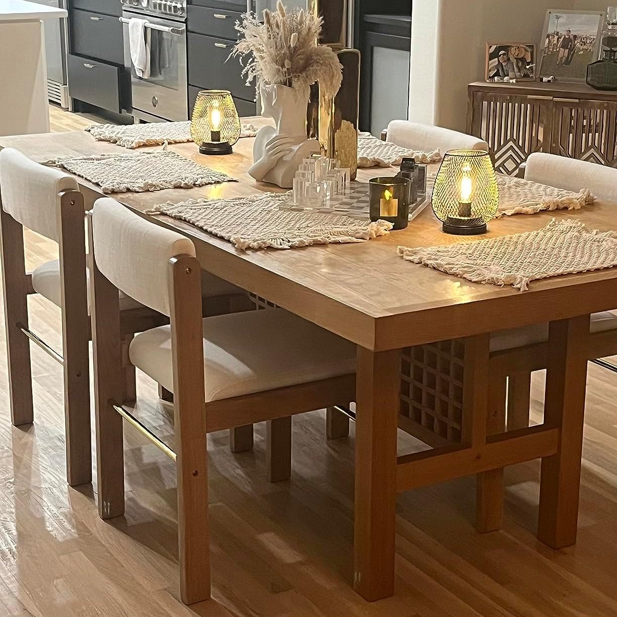 CIMOTA Mid Century Modern Dining Chairs Set of 4, Fabric Linen Kitchen Dining Room Chairs with Adjustable Back/Wood Frame/Upholstered Cushion/Farmhouse Style, Beige Linen Beige 4PCS