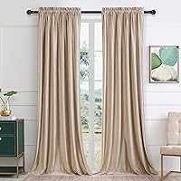 Vista 19 de Cortinas dorado oscuro de 108" para sala de estar, cortinas opacas de terciopelo con bolsillo para barra, para ventana, tratamiento de semi