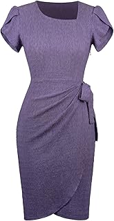Lyrur 2025 Women's Split Short Sleeves Work Cocktail Party Business Casual Faux Wrap Dress