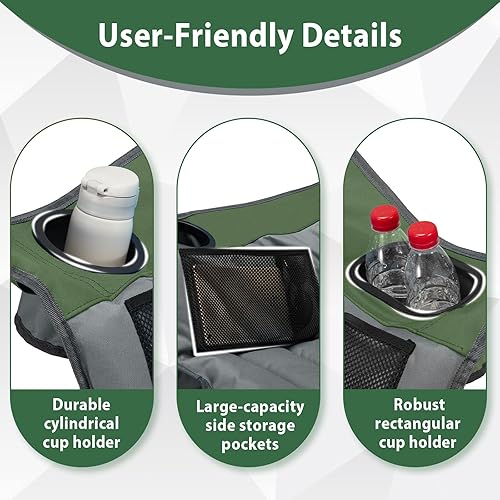Miniatura 7 de Silla de campamento de gran tamaño, sillas de camping plegables portátiles con bolsillo lateral, portavasos y bolsa de transporte, sillas de