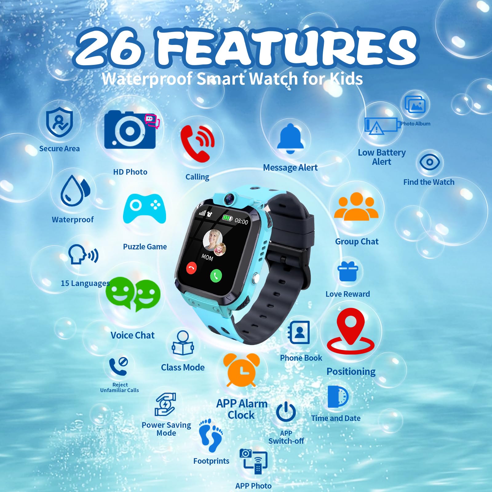 Reloj Inteligente Niño Niña Reloj GPS Niños Localizador y Llamadas | Teléfono SOS Despertador Juego Modelo de Clase Resistente Al Agua Digital Regalo-
