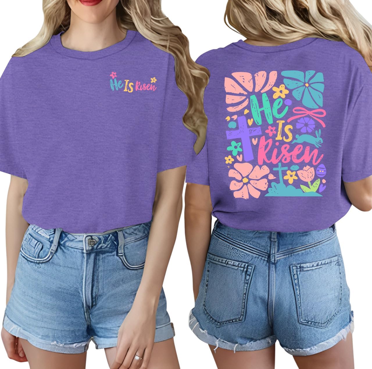 LAZYCHILD Easter Shirts for Women: He is Risen Shirt Christian Easter Shirt Easter Gifts Religious Faith Tee Tops - Image 4