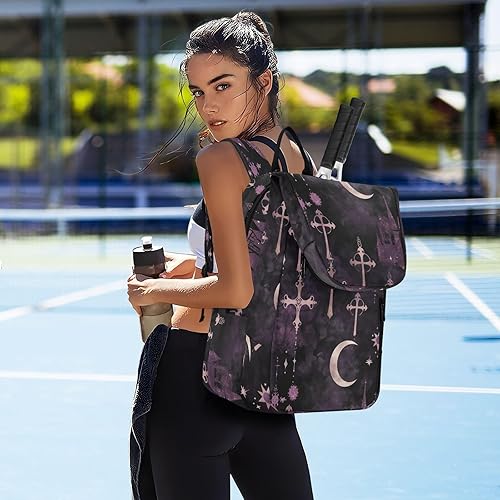 Miniatura 7 de Unisex Tennis Bag Large Sturdy Gothic Darkness Moon Cross Purple Multiple Tennis Badminton Racket Bag for Teen Boys Girls Men Women bolso para