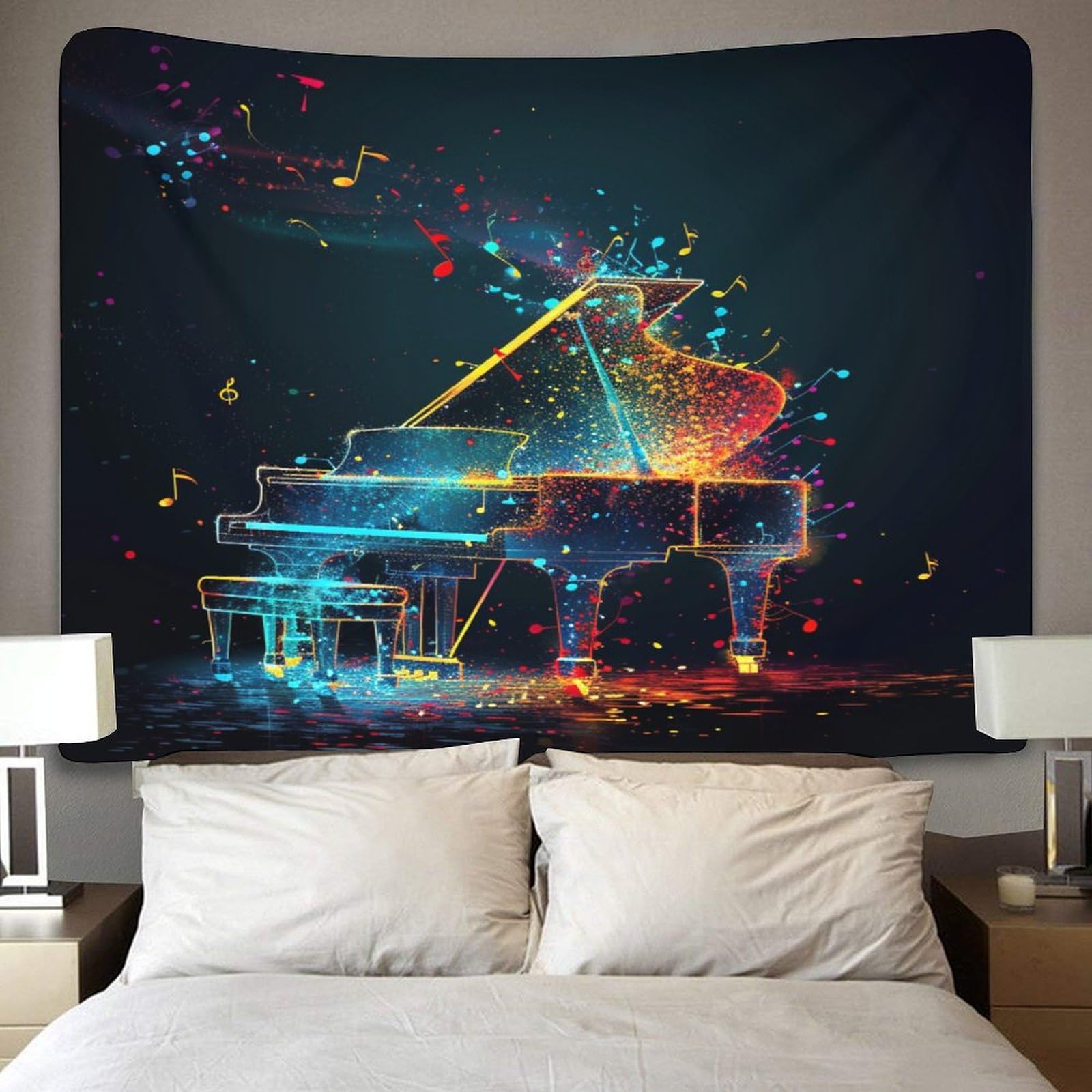 Tapisserie Murale Symboles Musicaux 3D - 70x100 Cm - Tissu Polyester - Décoration Chambre, Salon, Dortoir - 4