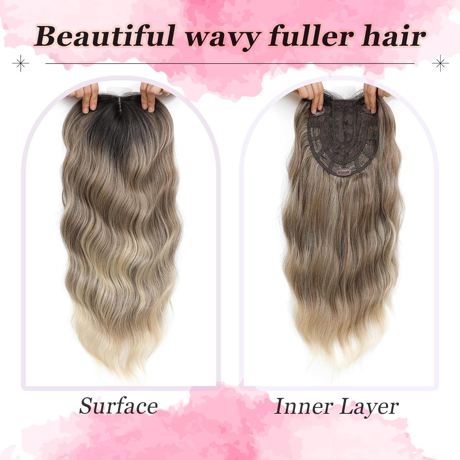 Hair Topper, 360° 3D Hair Toppers for Women with Thinning Crown, 20 Inch Long Wavy Curly Hair Pieces Clip in Bangs
