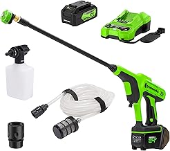 Greenworks G24PWK4 Battery Pressure Washer (Lithium Ion Motor 24V and 300 W Power, Pressure 24 Bar and Flow Rate 180 l/h, Nozzle 5 Plies and Hose 6 m Includes 4 Ah Battery and Charger)