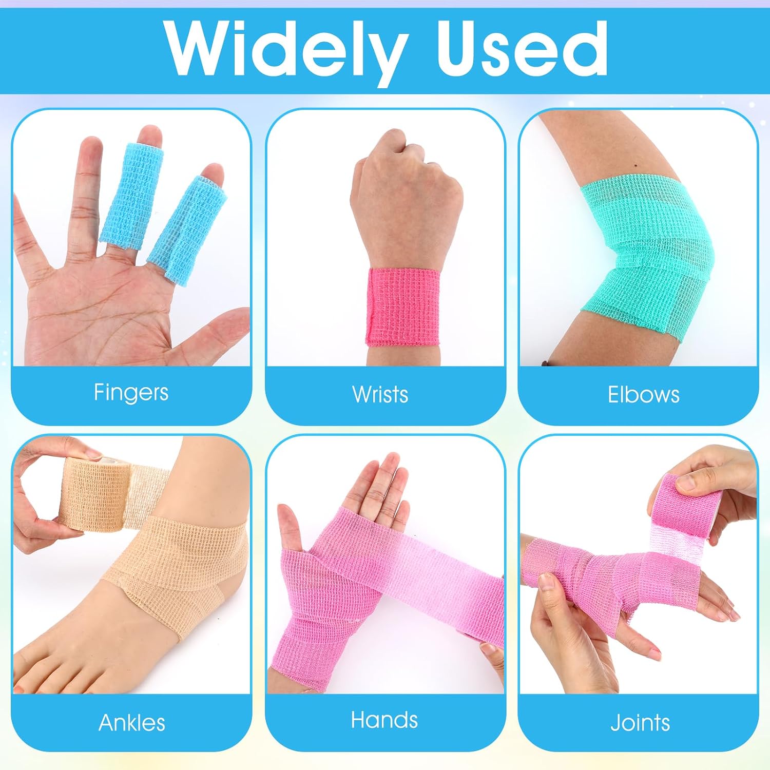 48 Pack 2 Inch x 5 Yards Self Adhesive Bandage Wrap Bulk, Self Adherent Cohesive Bandage Elastic Athletic Tattoo Grip Tape, Breathable Vet Wrap for Wrist, Ankle, Fingers, Sports & Pets (Multicolored)