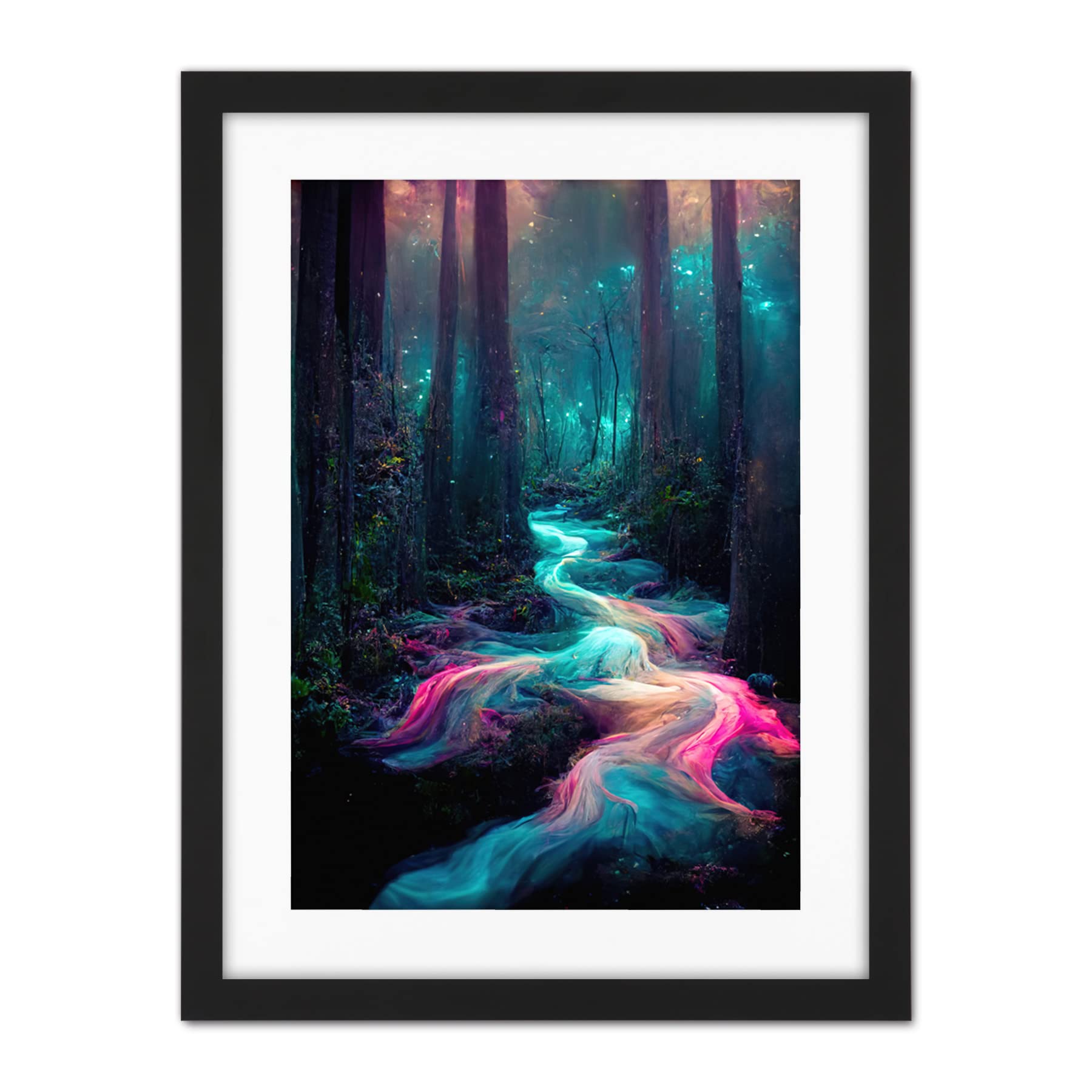 Doppelganger33 LTD The Enchanted Forest Magical Fantasy River Artwork Framed Wall Art Print 18X24 Inch