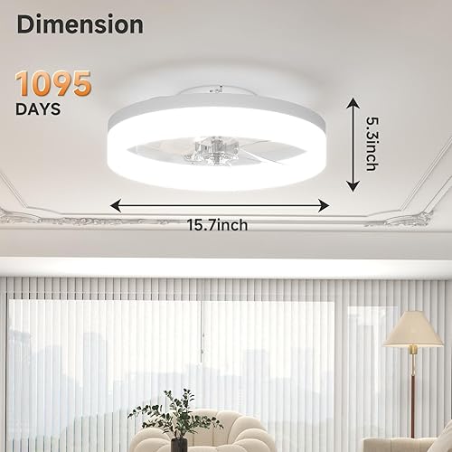 Miniatura 48 de VOLISUN Ventiladores de techo de perfil bajo con luces y control remoto, ventilador de techo empotrado, 3000 K-6500 K, luz LED inteligente sin Negro