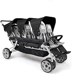 Gaggle by Foundations Jamboree 6 Seat Multi-Child Stroller with Sun Blocking Canopies | Reclining Seats | 5-Point Safety Harness | Compact Fold for Daycares, Parks & Travel | Black