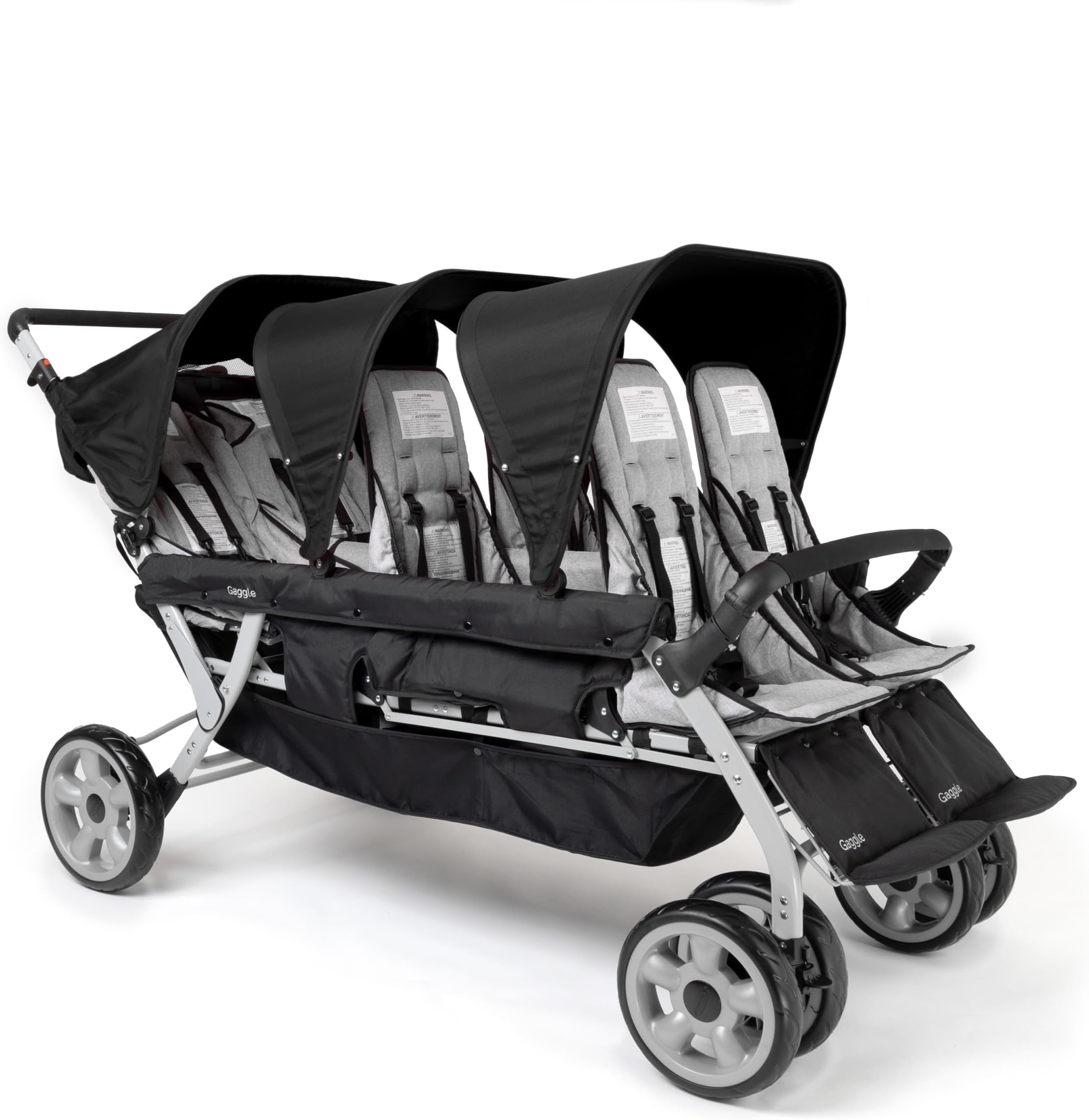 by Foundations Jamboree 6 Seat Multi-Child Stroller with Sun Blocking Canopies | Reclining Seats | 5-Point Safety Harness | Compact Fold for Daycares, Parks & Travel | Black