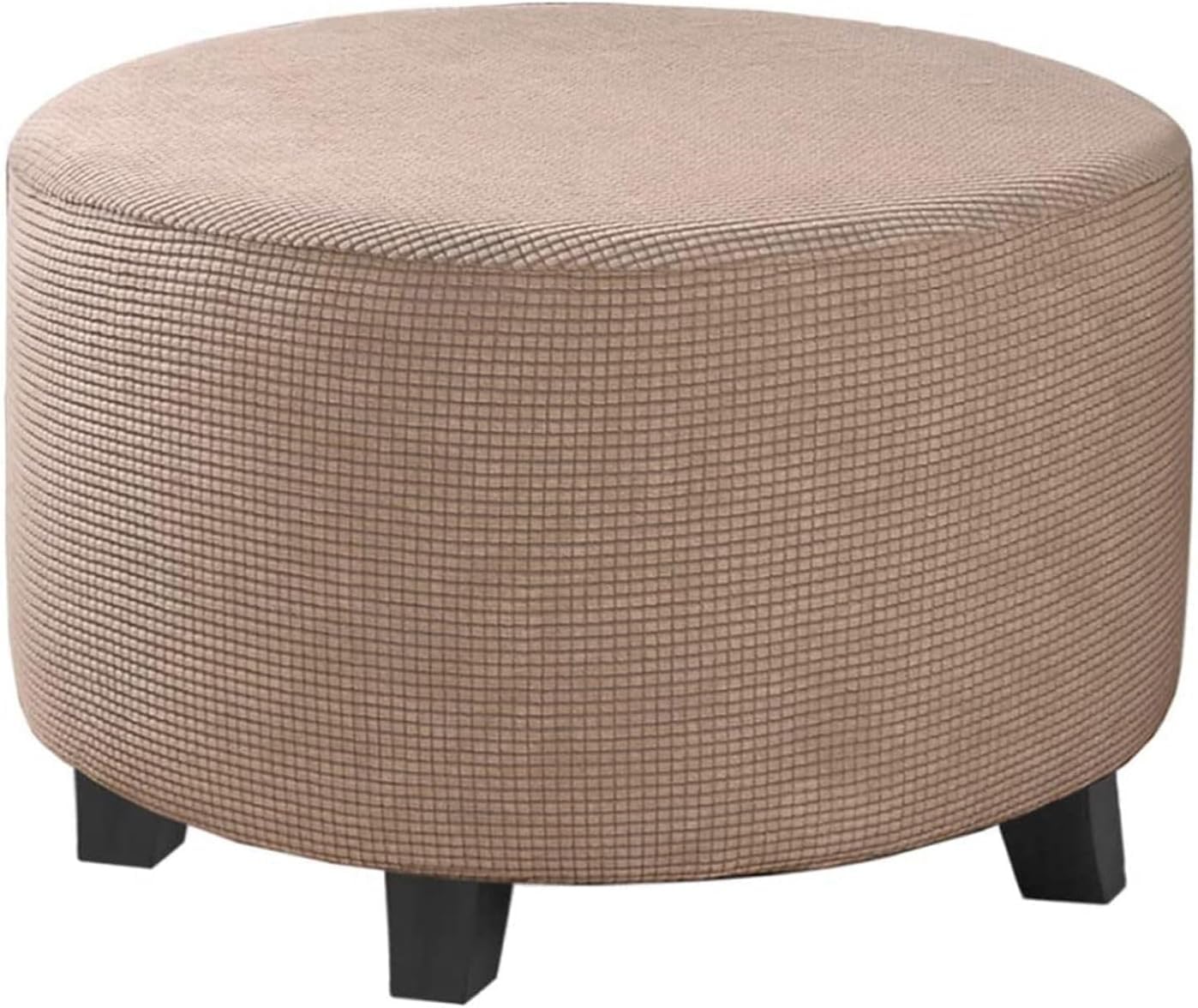 HACLEN Round Ottoman Cover, Stretch Footrest Stool Cover Soft Footstool Slipcover Washable Ottoman Slipcover Elastic Bottom (Coffee,Large)
