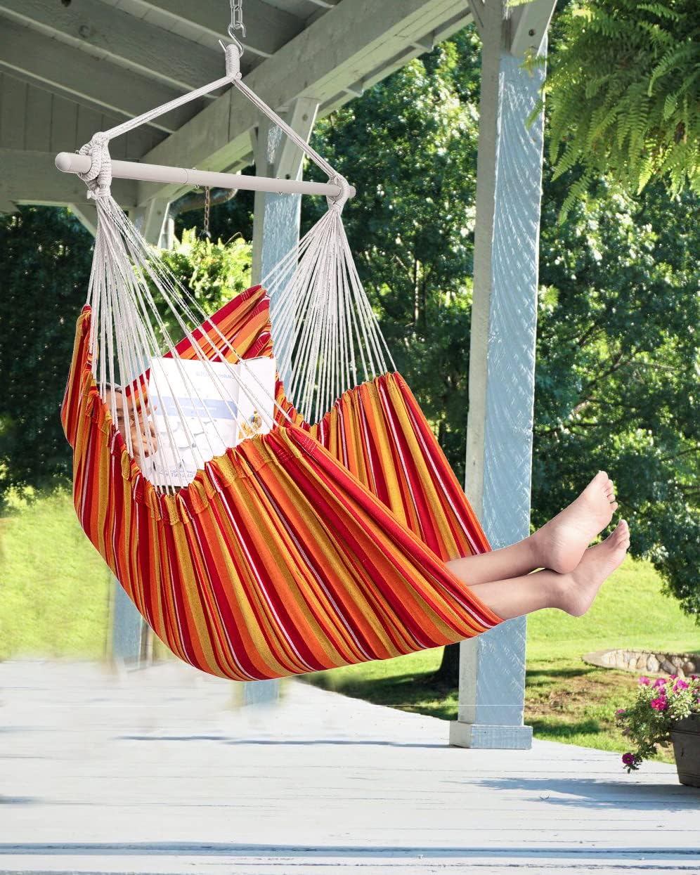 ADVOKAIR Hammock Chair Hanging Chair Rope Swing XXL - Max 500lbs, 70in Large Hammock Swing Chair -Portable Steel Spreader Bar with Anti-Slip Rings-Roomy & Strong