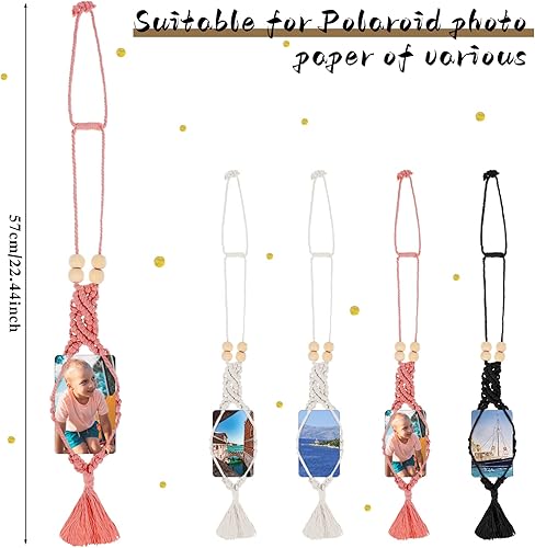 Miniatura 6 de JenPen 4 piezas de marcos para colgar fotos de automóvil, macramé, soporte Polaroid para exhibición de fotos de automóvil, accesorios bohemios para