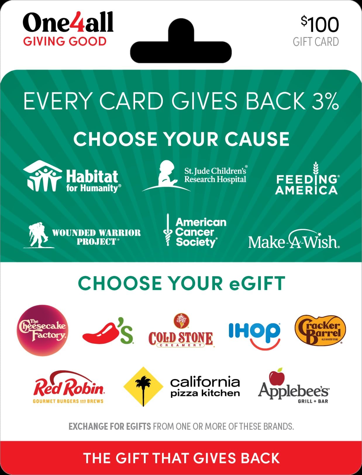 One4all Giving Good Gratitude Physical Gift Card - $25: 100 Evergreen