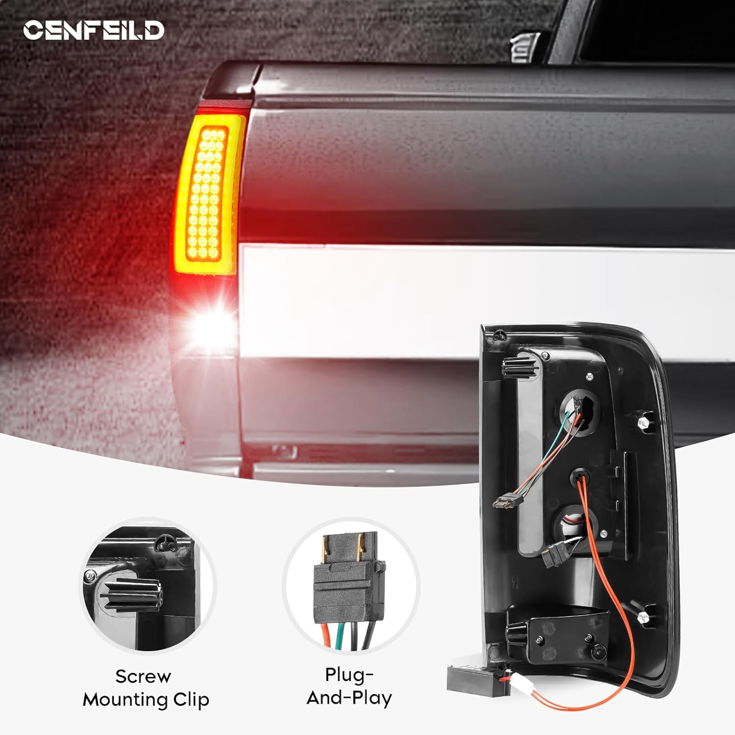 LED Tail Lights Assembly + 3rd Third Brake Cargo Lamp Compatible with 2004-2008 Ford F-150 F150 Pickup [Factory Halogen Type] Fleetside Styleside Rear Taillight, 3 Pcs, Smoked Lens