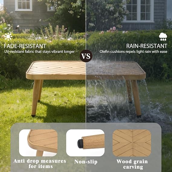 OTSUN Outdoor Dining Table, Rectangular Patio Dining Table Aluminum Frame with Slatted Top Weather Resistant Patio Table for Backyard Poolside