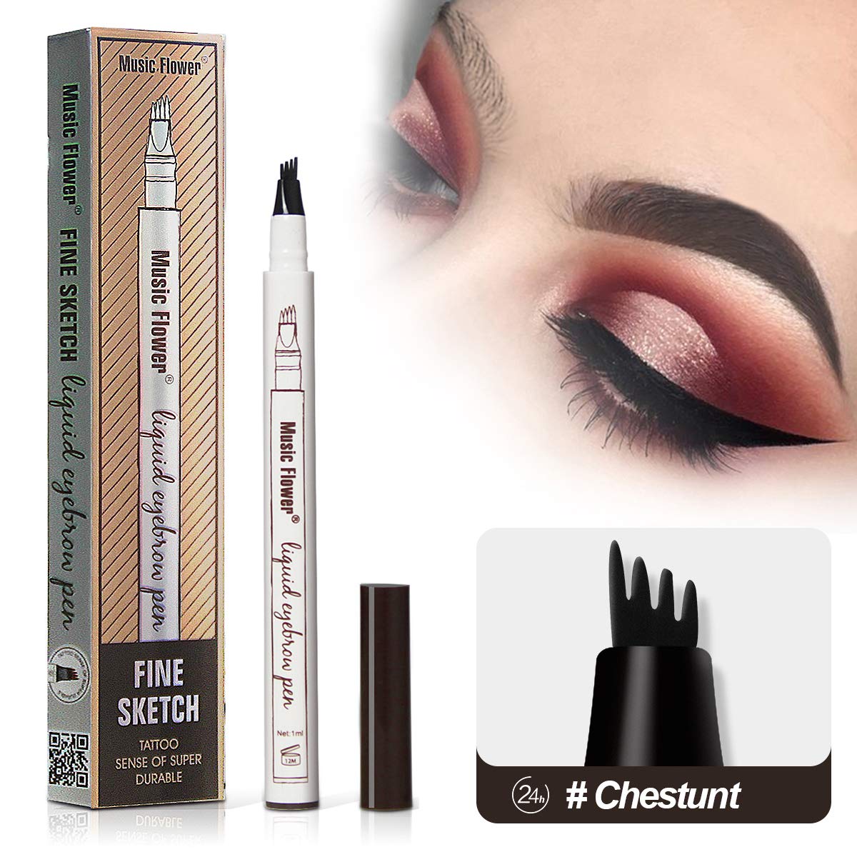 Vanelc Eyebrow Tattoo Pen Microblading Eyebrow Pencil Tattoo Brow Ink Pen a Micro-Fork Tip,Long Lasting,Smudge-Proof Natural Hair-Like Defined Brows and Stays on All Day (Chestnut)