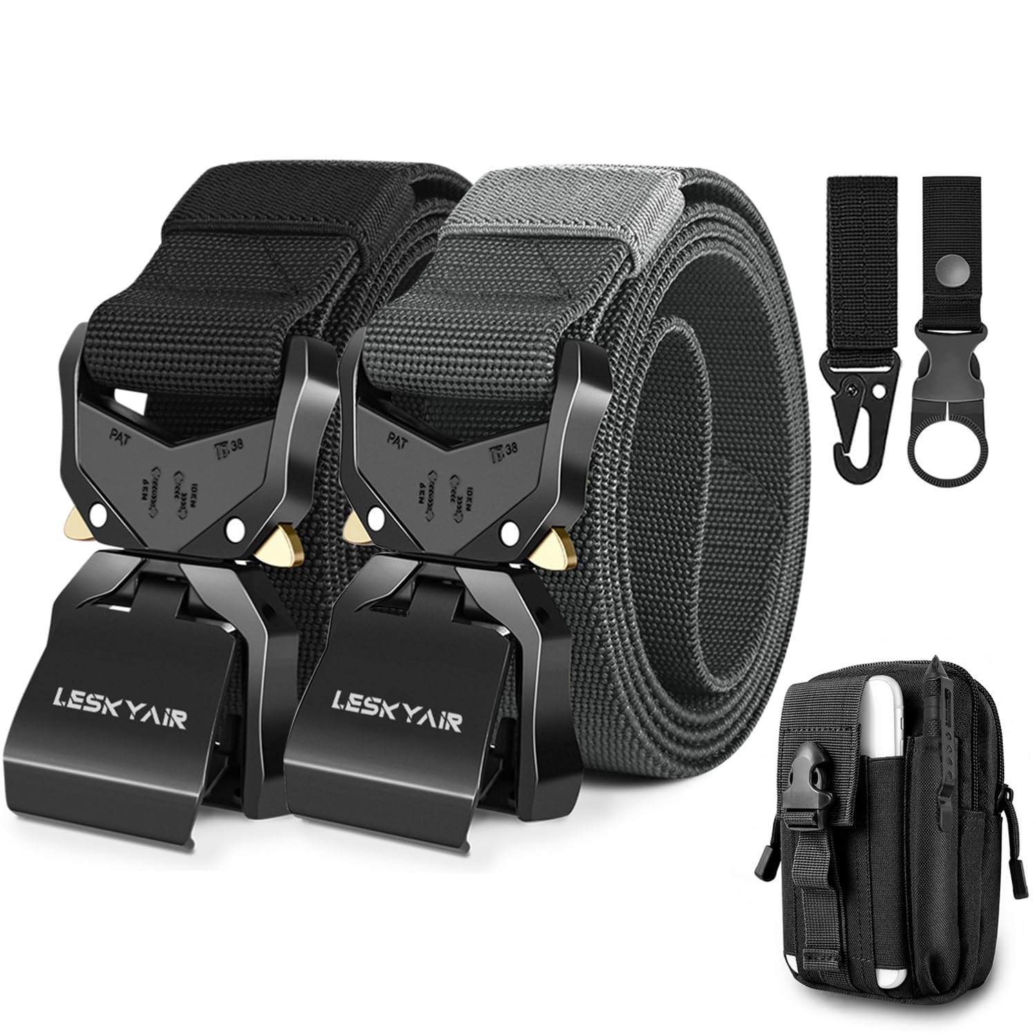 Cintura Tattica da Uomo 1,5" Regolabile in Nylon Cintura Militare con Fibbia in Metallo a Sgancio Rapido, Regalo con Borsa e Fibbia per Bottiglia d'Acqua