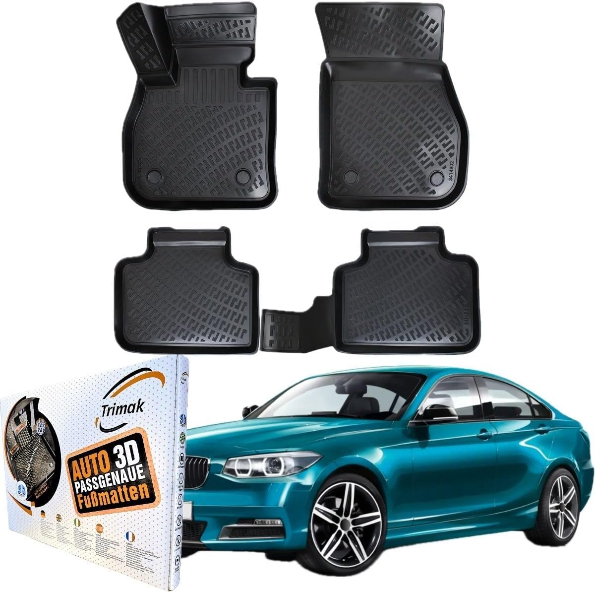 Trimak 3D Fussmatten für BMW 2er F22 Coupe / F23 Cabrio 2013-2021 | Gummimatten aus TPE Gummi, Passgenau, Wasserdicht, Hoher Rand, Rutschfest, Leicht zu Reinigen