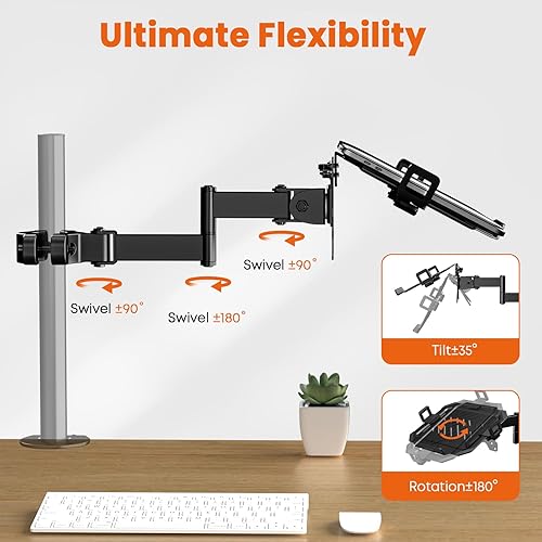Miniatura 3 de PUTORSEN Bandeja de montaje en poste para laptop, soporte universal de brazo de movimiento completo con placa VESA extraíble de 2.953 in y 3.937 in,