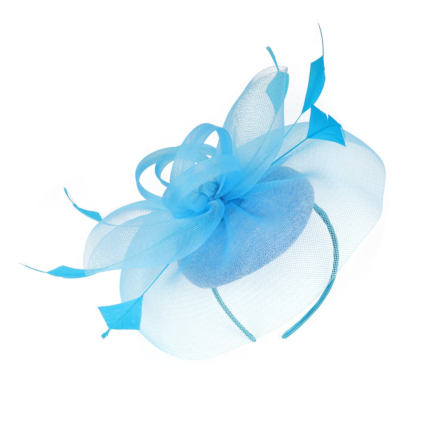 Brawlady Fascinator Hat with Mesh, Flower Feather Hat with Headband and Clip, Bridal Wedding Tea Party Church Headwear for Women Ladies