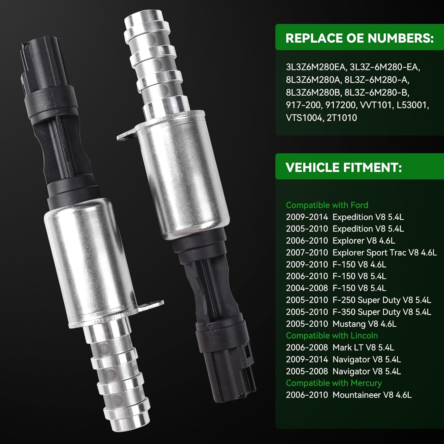 Variable Camshaft Timing Solenoid VCT Solenoid VVT Variable Valve Timing Kit Fit for Ford Lincoln Mercury V8 4.6L 5.4L Engines, Replaces 3L3Z6M280EA 8L3Z6M280A 8L3Z6M280B