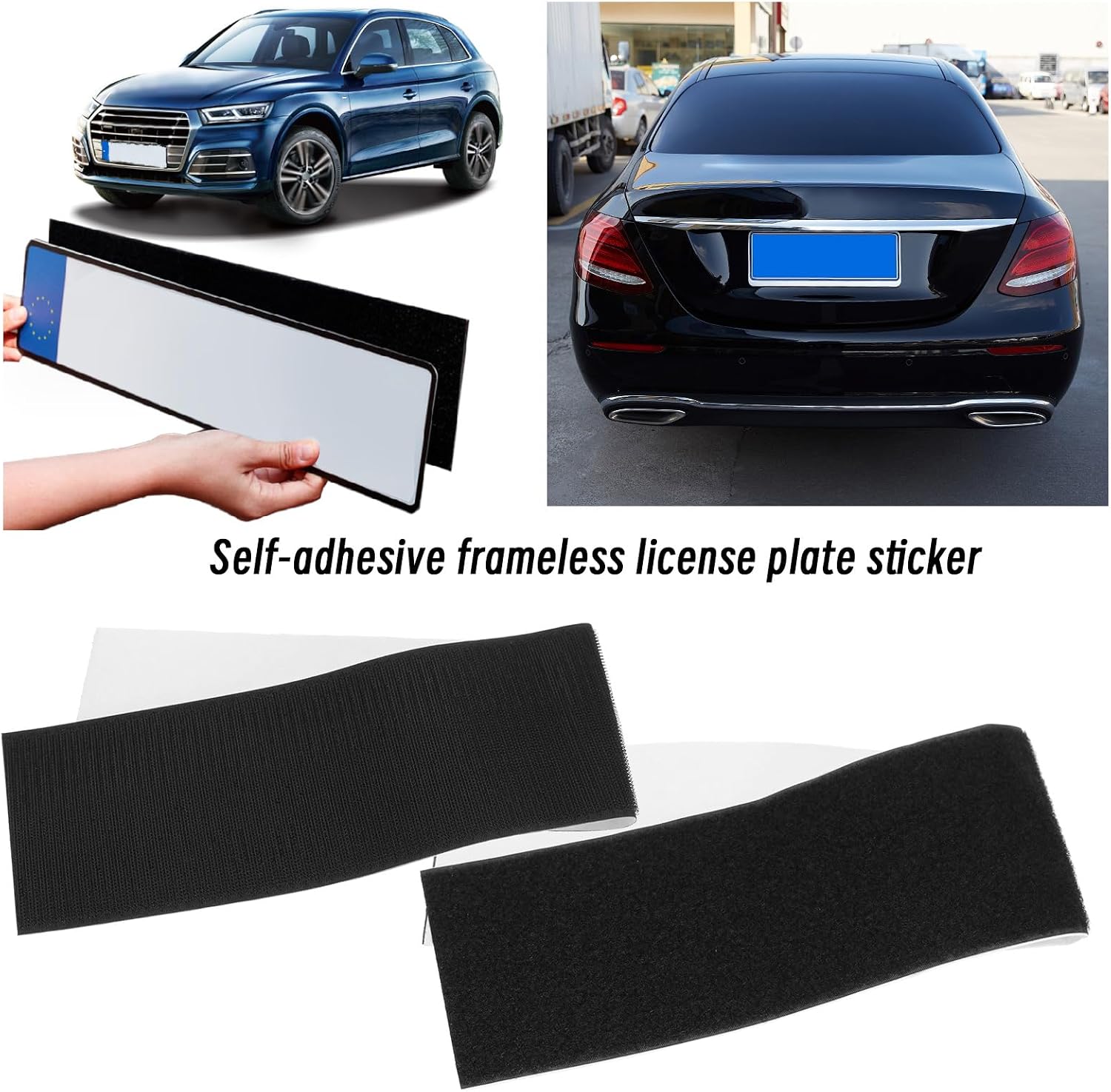 2 Pairs License Plate Holders Self Adhesive Frameless Weatherproof License Plate Holder Resin Synthetic 50x10cm for All Cars