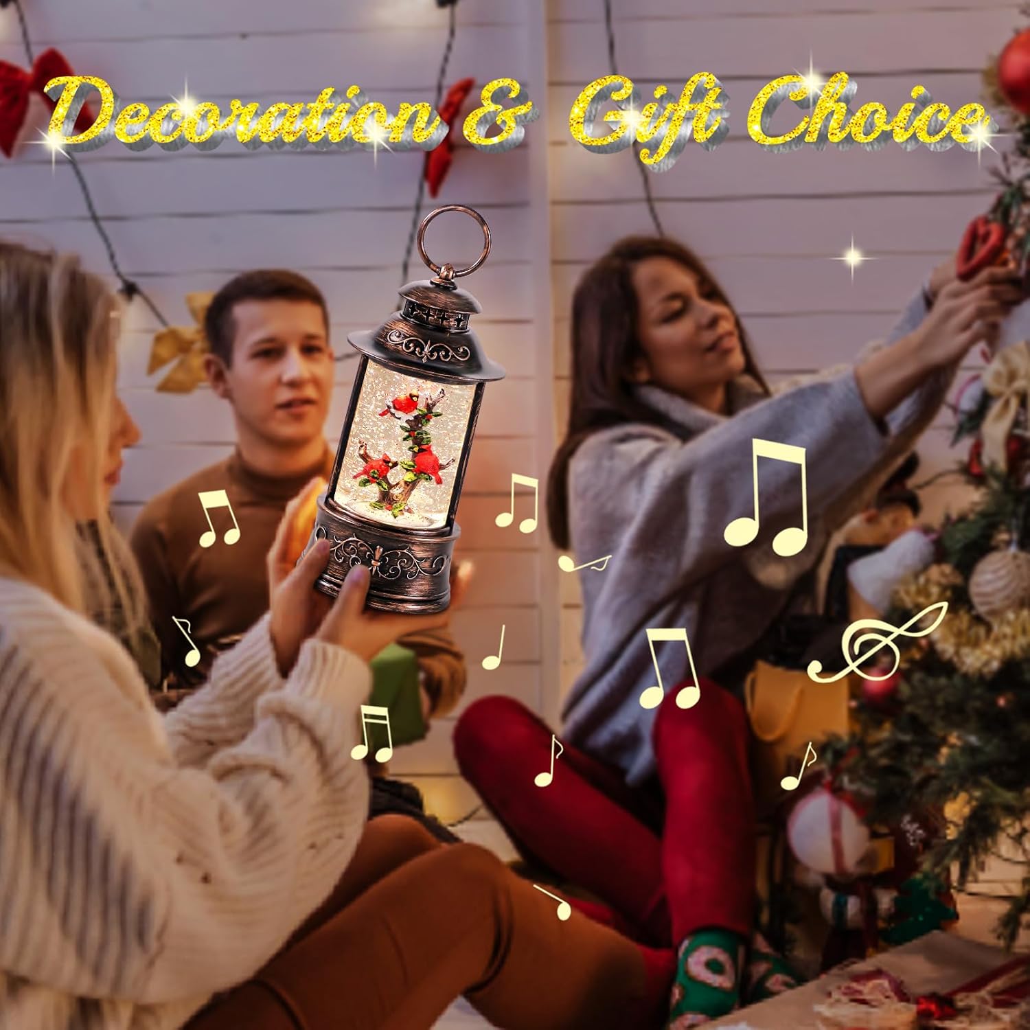 Christmas Cardinal Snow Globe Light up Lantern with 8 Songs, 10.2" Christmas Snow Globes for Kids Adults, 6H Timer & Dual Power, Snowglobes Christmas Decorations Indoor for Home, Gifts for Women Men