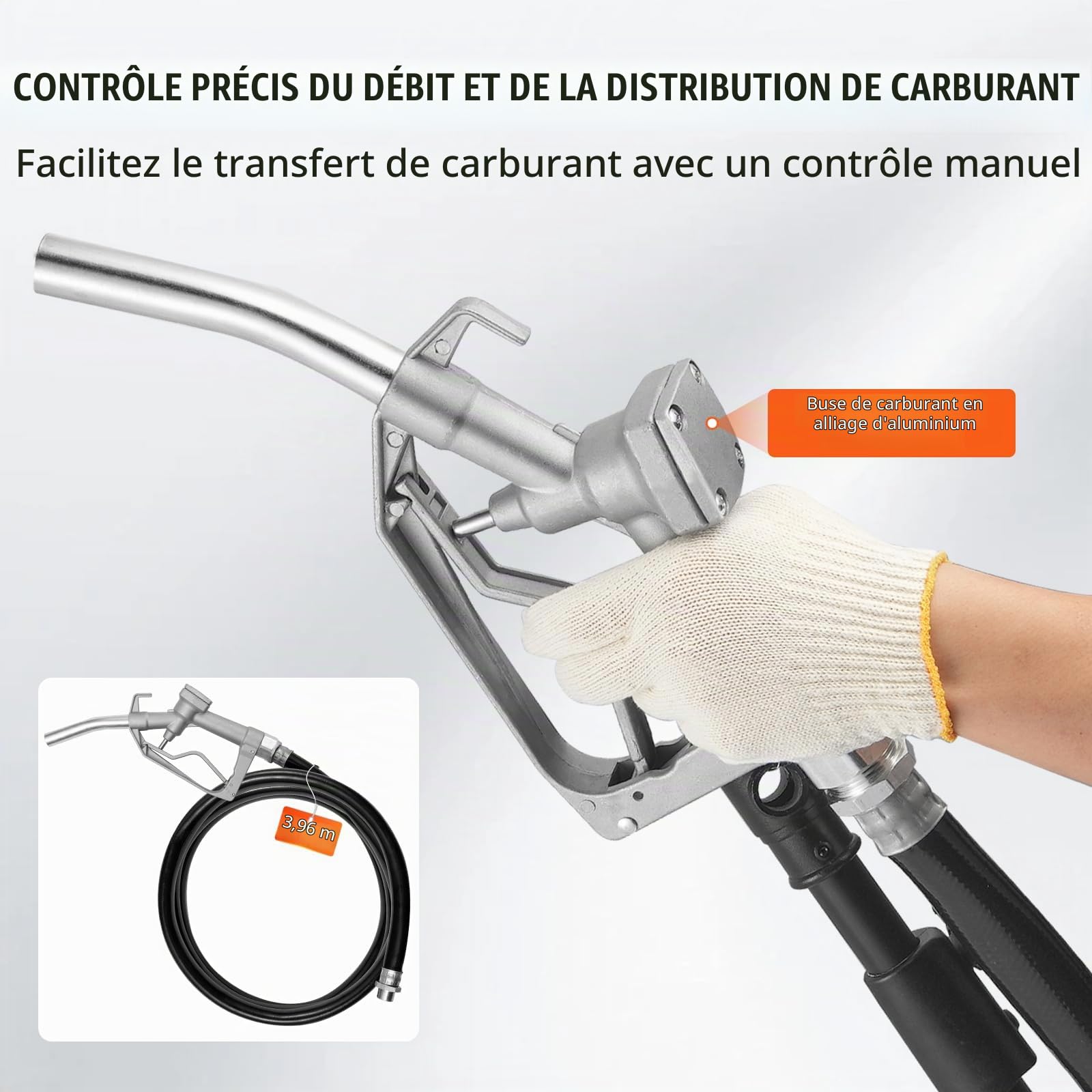 VEVOR Pompe Transfert Carburant Électrique Portable 12 V CC 5 GPM 19 L/min 1/7 CV Buse de Carburant Arrêt Automatique, Long Tuyau Entrée et Sortie, pour Mélange d'Essence, Diesel, Kérosène, Méthanol