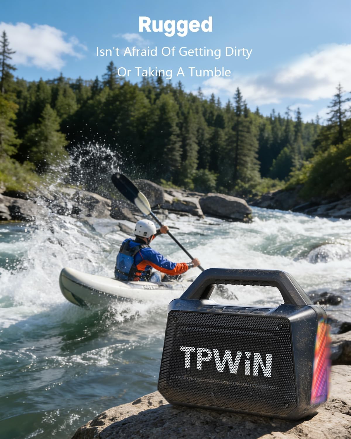 Bluetooth Speaker - 80W Loud Rugged Outdoor Speakers, IPX6 Waterproof, 20H Playtime, Deep Bass, Lightshow, TWS, BT 5.3 Wireless, Portable for Travel Hiking Camping Beach Pool - Black - Image 4