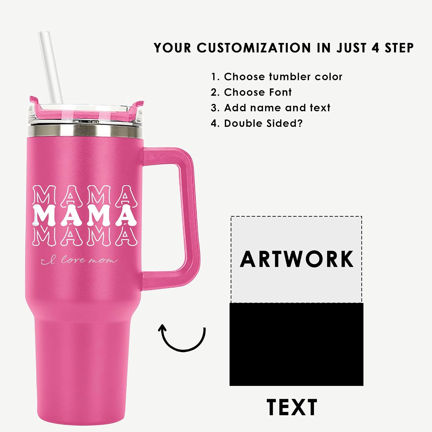 Mama Retro Personalized Laser Engraved 40oz Large Tumbler with Handle, Straw&Lid, Tumbler Gifts For Women, Mug Floral Flower Gifts, Mother Coffee Cup,Custom Gift Idea for Mom Grandma Mama