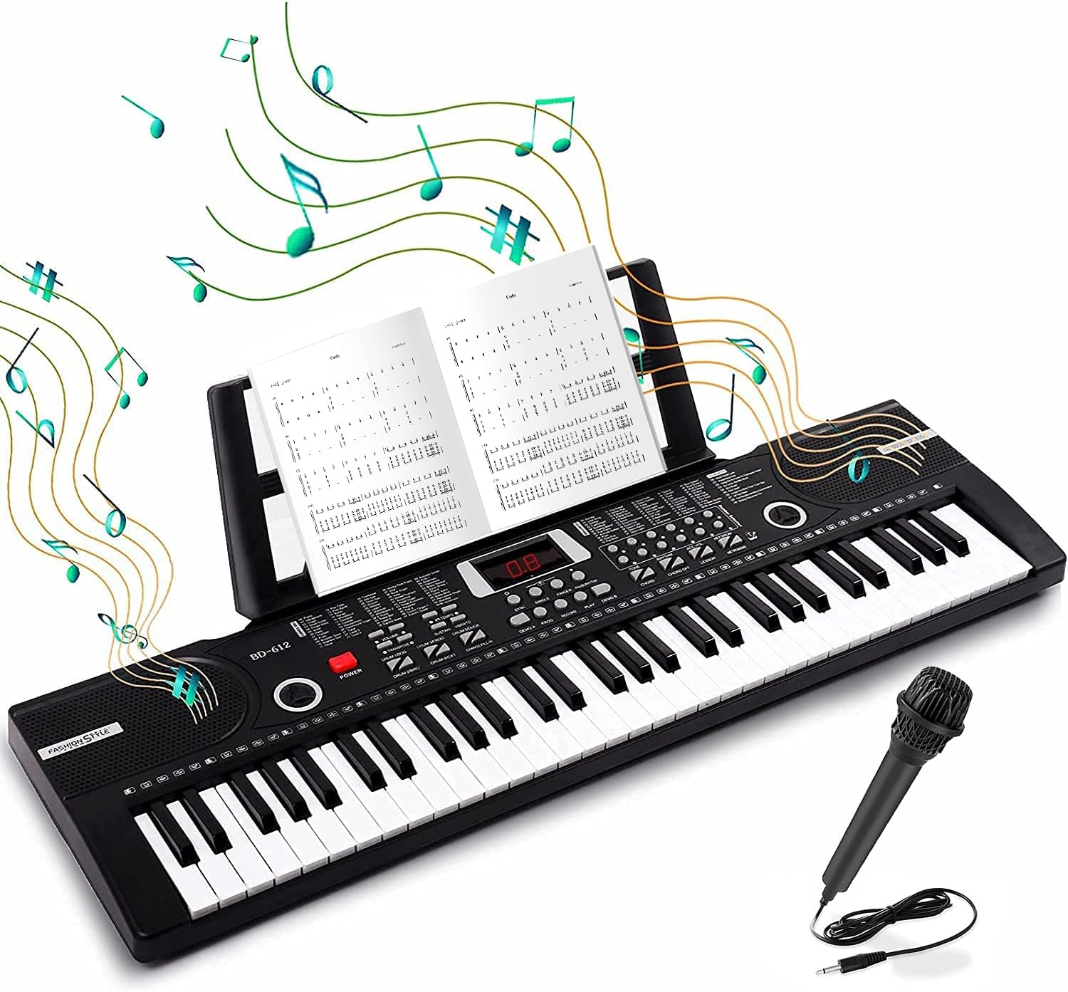 61 Keys Keyboard Piano, HAIHEUG Electronic Digital Piano with Built-In Speaker Microphone, Sheet Stand and Power Supply, Portable Keyboard Gift Teaching for Beginners