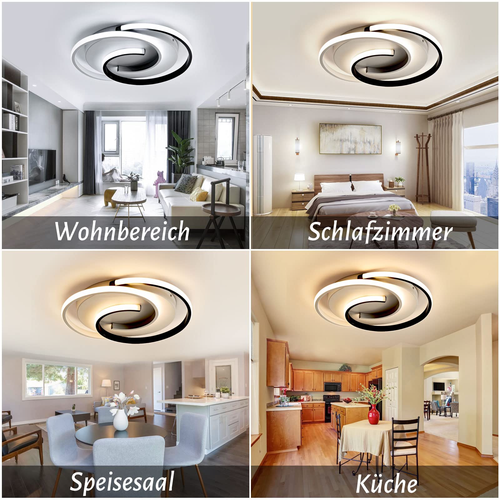 BAYHT LED Deckenlampe,Moderne Deckenleuchte Dimmbar mit Fernbedienung Wohnzimmer, Schwarz-Weiß Schlafzimmerlampe, Rund, Wohnzimmerlampe mit Memory Funktion, für Wohnzimmer,Schlafzimmer, Büro