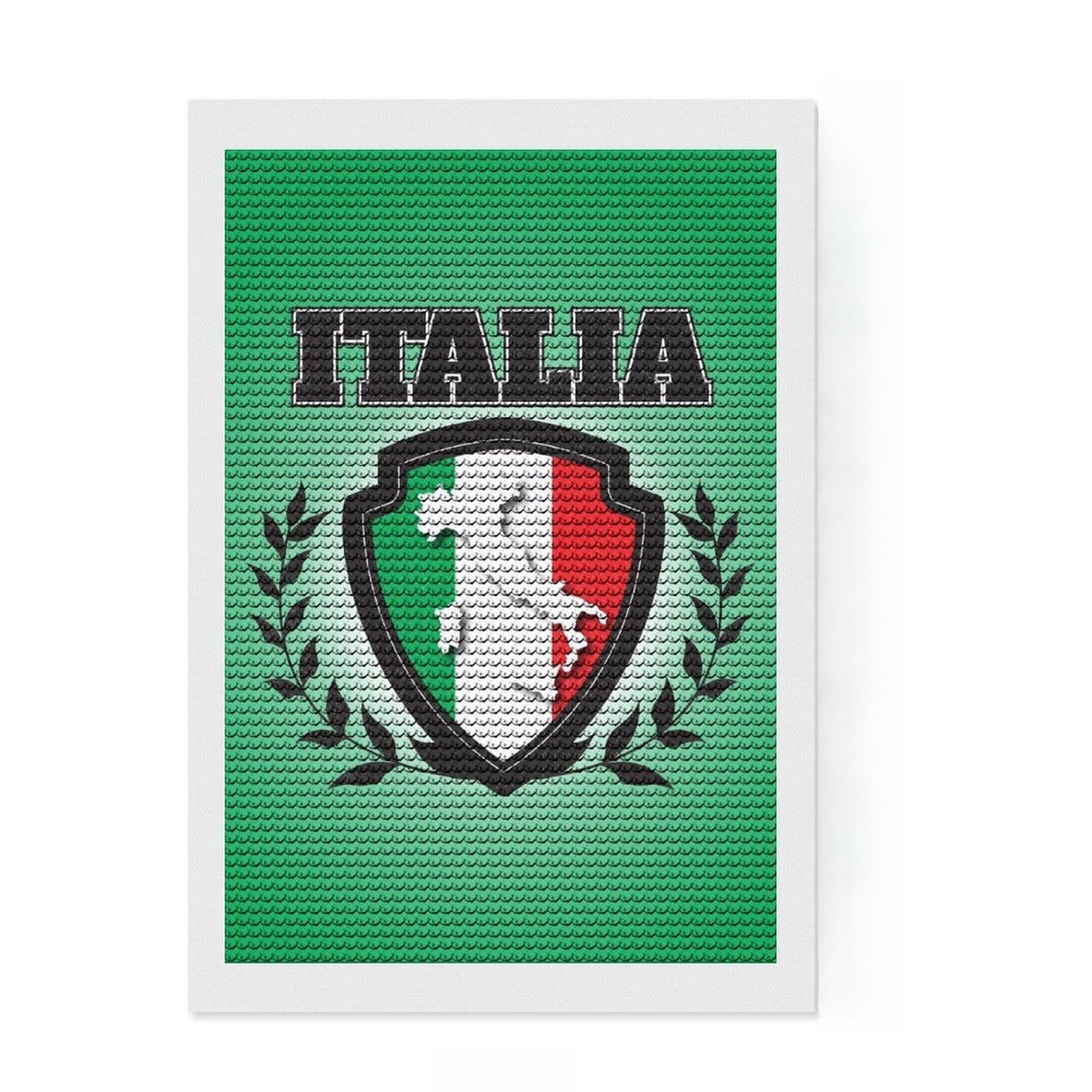 Junmoney Italy Flag Diamond Art Canvas 8"x12", for Family Craft Time, Neat Printed Canvas, Festive Craft Gift, Boho Decor