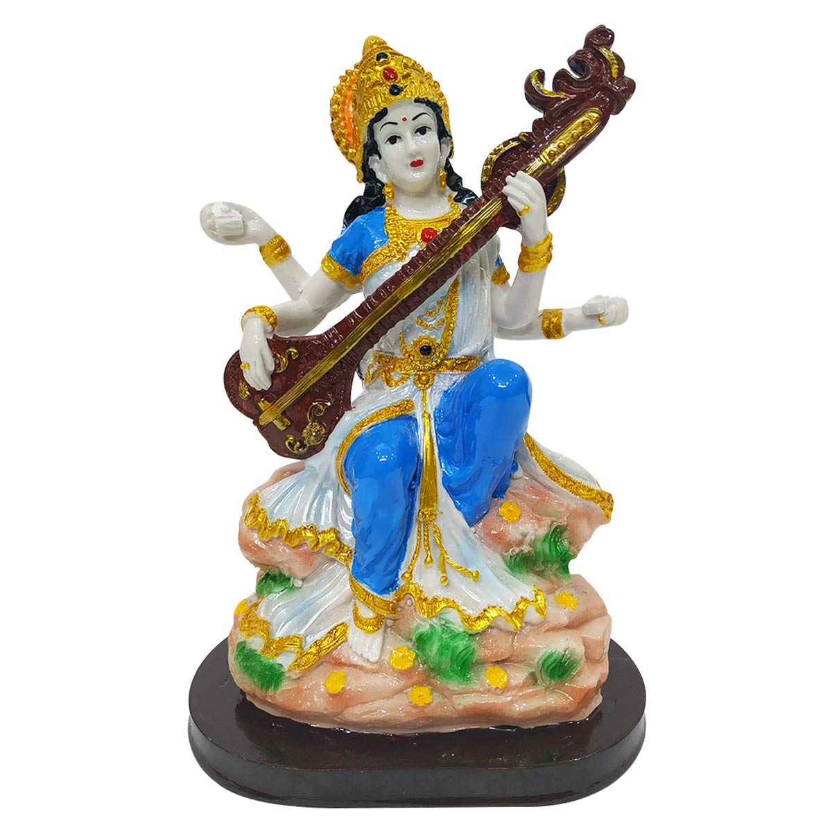 Marble Look Goddess Maa Saraswati Statue Study Devi Handicraft Decorative Spiritual Showpiece Figurine Idol (Blue) (22 cm)