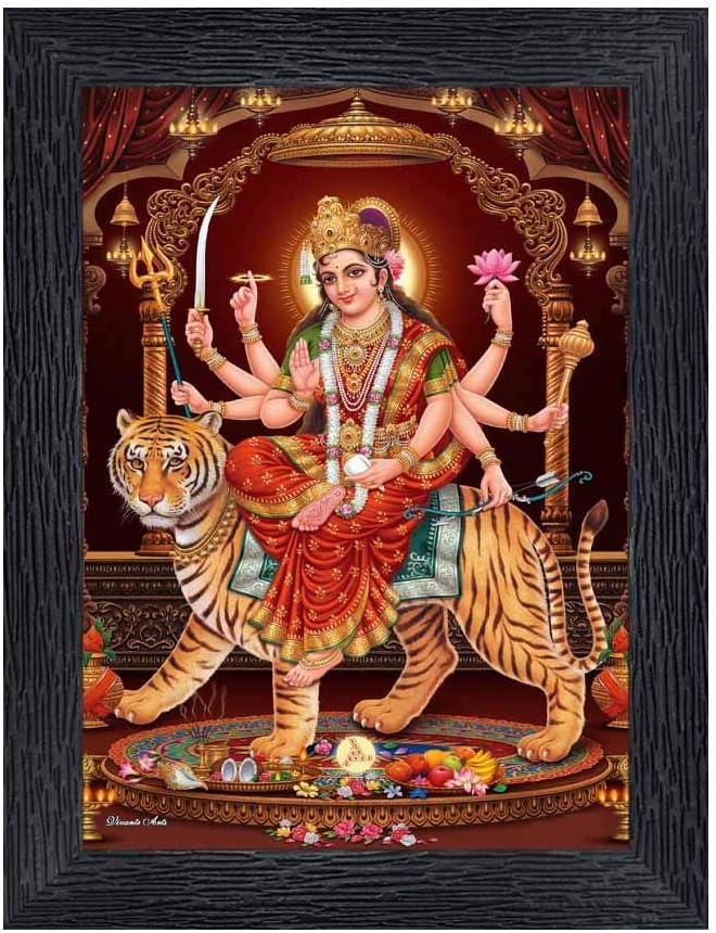 Xpression Decor Durga Maa Religious Wood Photo Frames with Acrylic Sheet (Glass) for Worship/Pooja(photoframe,Multicolour,8x6inch)-20059