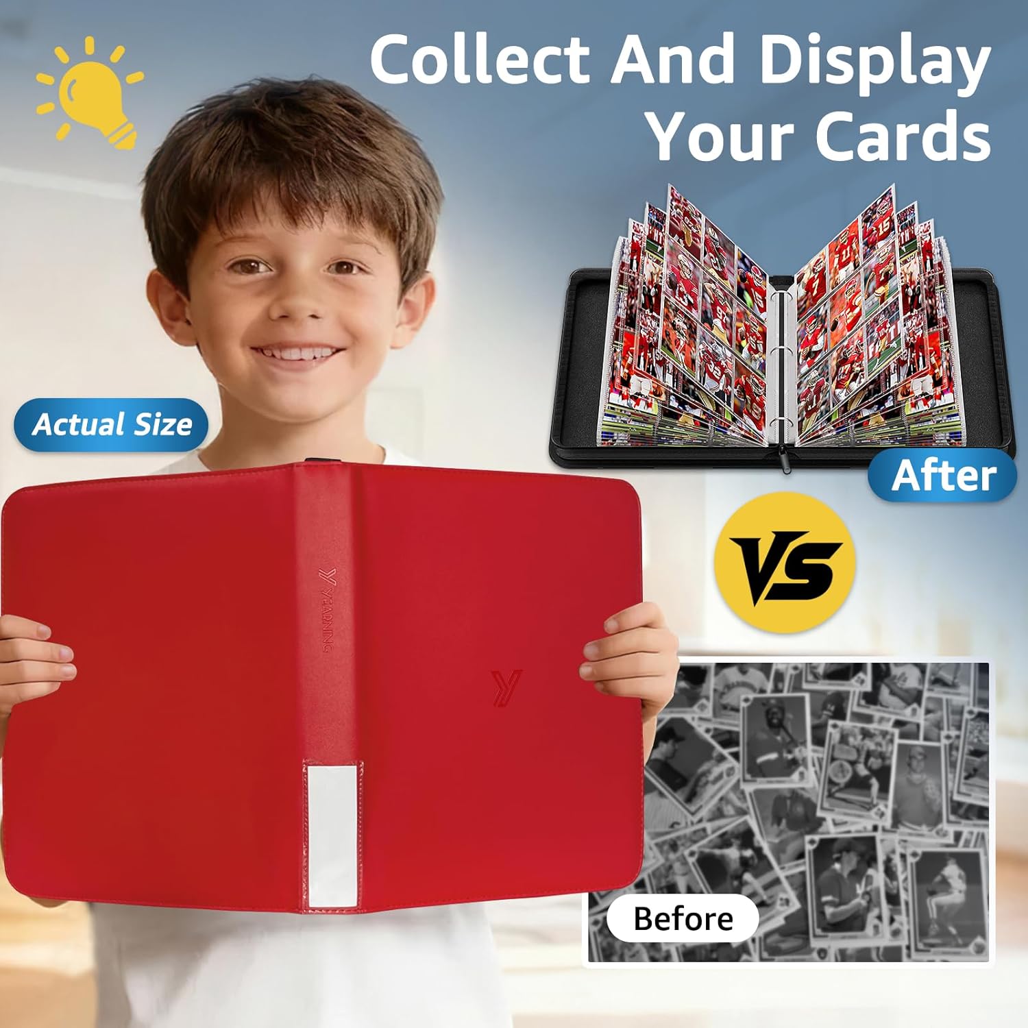990 Pockets Card Binder for Pkm Cards - 9 Pocket Trading Card Album with 55 Pages & Display Chain - Portable Zipper Carrying Case for Baseball, Football, TCG Collector (Red)
