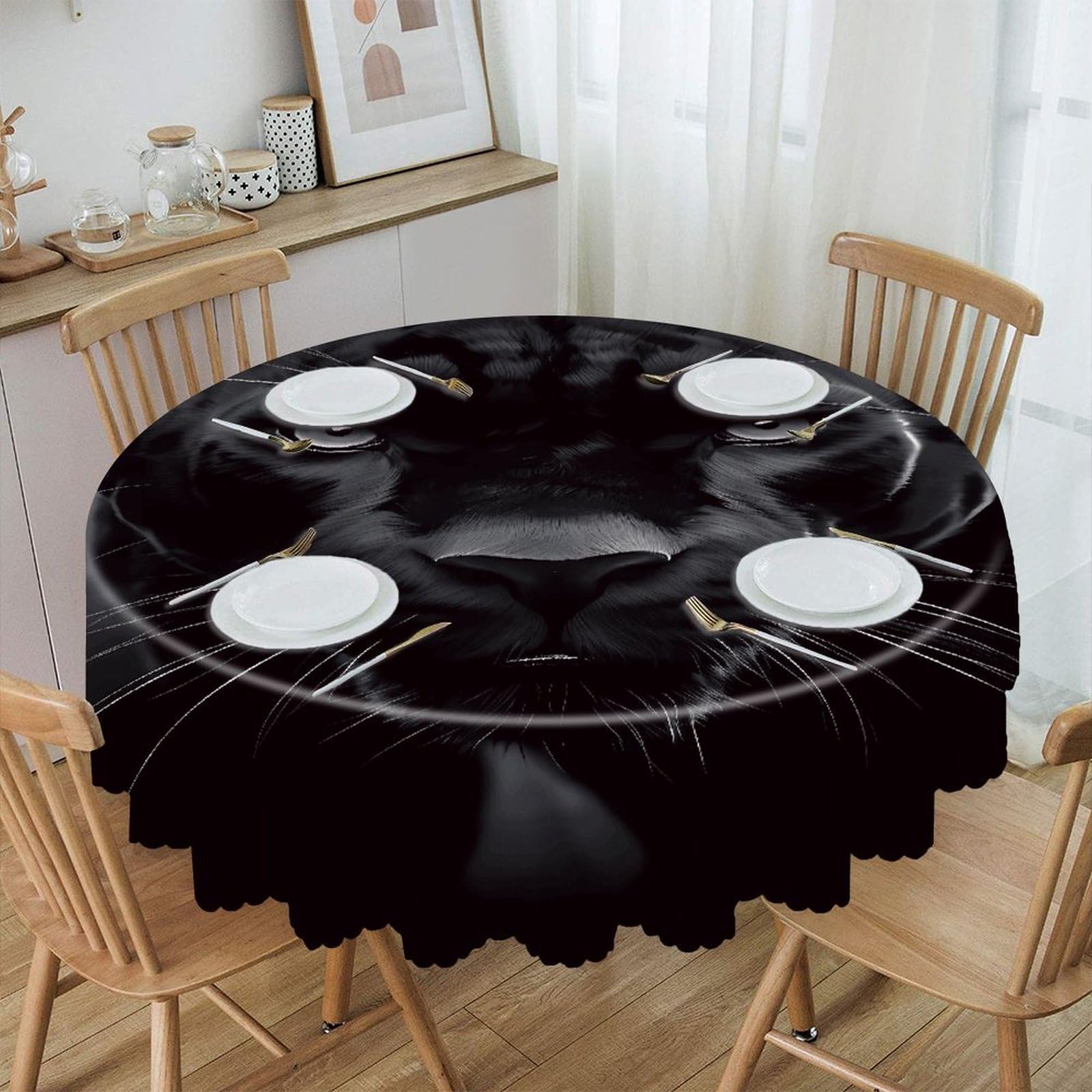 VstaDank Animal Panther Round Tablecloth Premium Polyester Table Cloth Heavy Duty Washable Fabric Tablecloth Waterproof Holiday Table Cover Decorative Tablecloths for Dining 60"