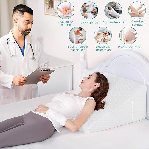 Miniatura 5 de Almohada de cuña de cama para después de la cirugía, almohada de cuña premium de 7.5 pulgadas para dormir con parte superior de espuma