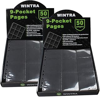 WINTRA 1800 Pockets Trading Card Pages, 9-Pocket Side-Loading Card Sleeves Protectors, Sports Card Collector Album Sheets for Ring Binder(100 Background Pages)